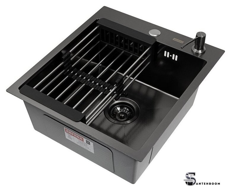 Кухонная мойка ARFEKA Eco AR мойка 450*500, коландер, дозатор Black Decor - Изображение №3 — Интернет-магазин santehboom.by