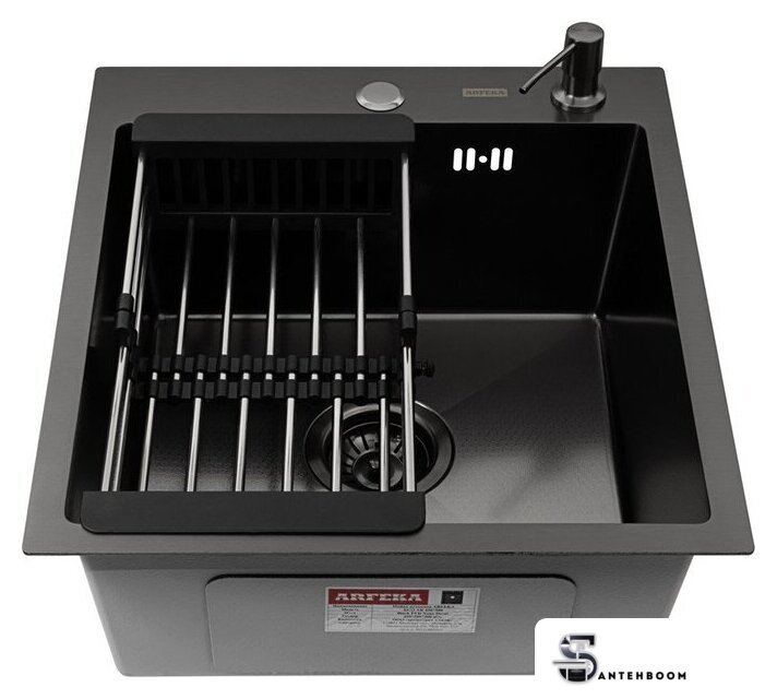 Кухонная мойка ARFEKA Eco AR мойка 450*500, коландер, дозатор Black Decor - Изображение №2 — Интернет-магазин santehboom.by