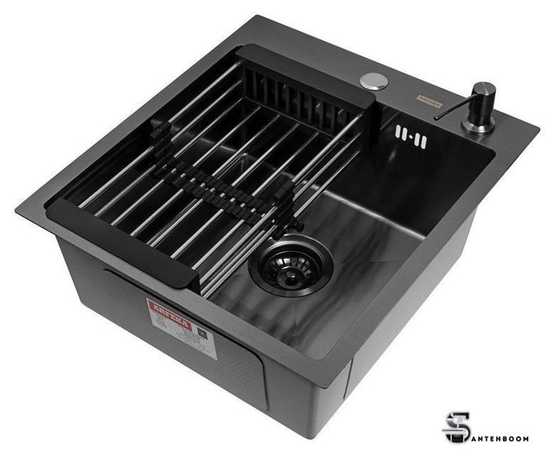 Кухонная мойка ARFEKA Eco AR мойка 450*500, коландер, дозатор Black - Изображение №3 — Интернет-магазин santehboom.by