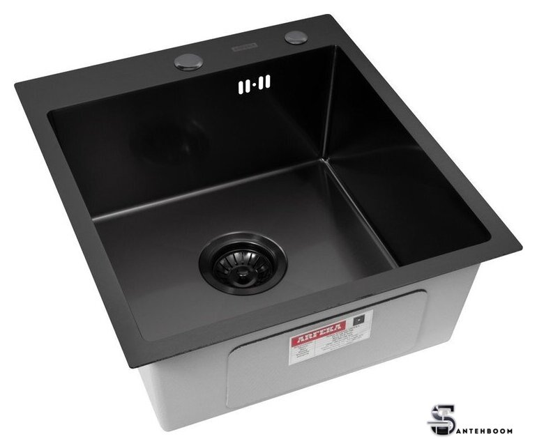 Кухонная мойка ARFEKA Eco AR мойка 450*500, коландер, дозатор Black - Изображение №4 — Интернет-магазин santehboom.by