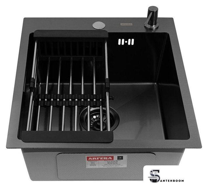 Кухонная мойка ARFEKA Eco AR мойка 450*500, коландер, дозатор Black - Изображение №2 — Интернет-магазин santehboom.by