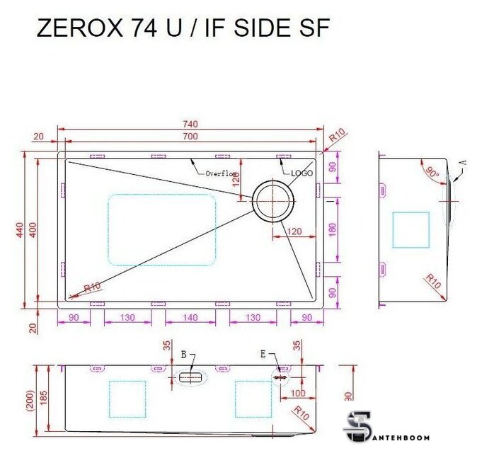 Кухонная мойка ZorG Zerox 74 U / IF Side SF Steel - Изображение №4 — Интернет-магазин santehboom.by