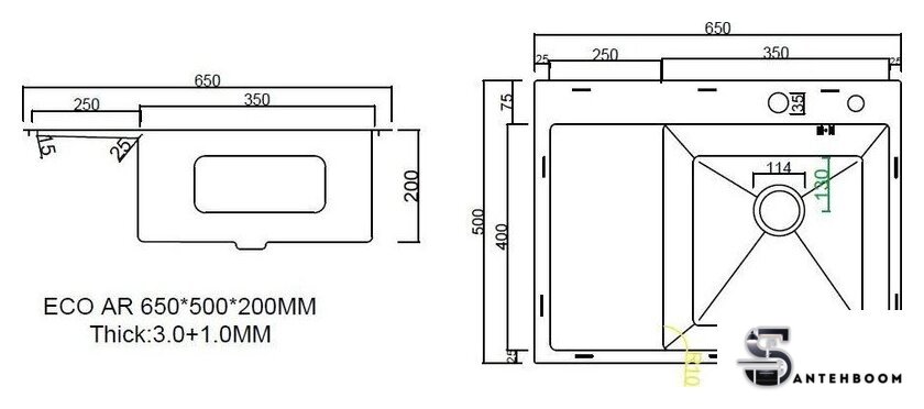 Кухонная мойка ARFEKA ECO AR 650*500 R SATIN - Изображение №3 — Интернет-магазин santehboom.by