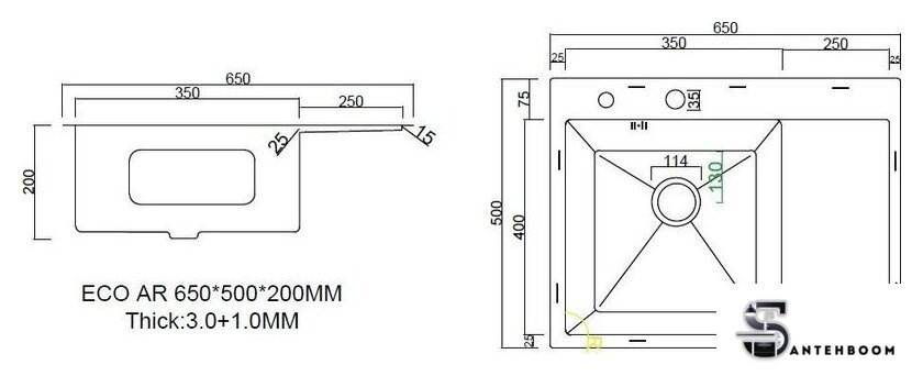 Кухонная мойка ARFEKA ECO AR 650*500 L BLACK PVD NANO - Изображение №3 — Интернет-магазин santehboom.by