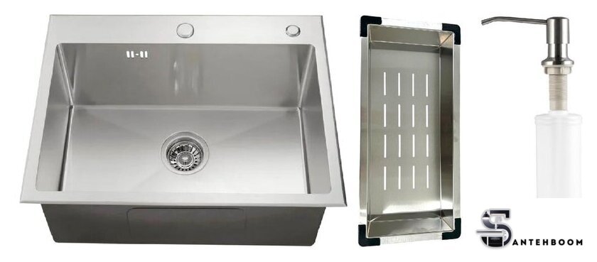 Кухонная мойка Schtoff Best Silver 6050 + коландер металл K-1 BLACK + дозатор SD-1 SILVER - Изображение №1 — Интернет-магазин santehboom.by