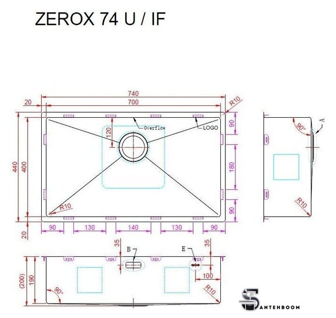 Кухонная мойка ZorG Zerox 74 U / IF PVD Gold - Изображение №4 — Интернет-магазин santehboom.by