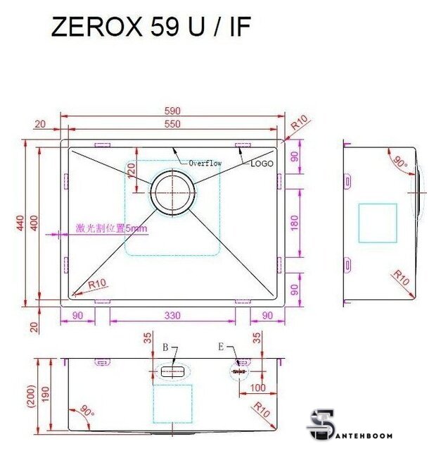 Кухонная мойка ZorG Zerox 59 U / IF Zurinox PVD Gunblack - Изображение №4 — Интернет-магазин santehboom.by