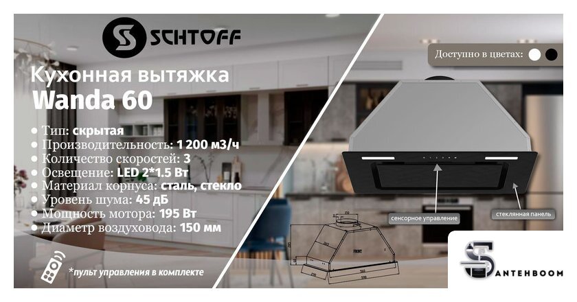 Кухонная вытяжка Schtoff Wanda 60 (черный) - Изображение №4 — Интернет-магазин santehboom.by