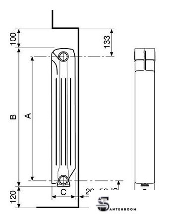 Алюминиевый радиатор Fondital Calidor Super B4 500/100 V69003408 (8 секций) - Изображение №4 — Интернет-магазин santehboom.by