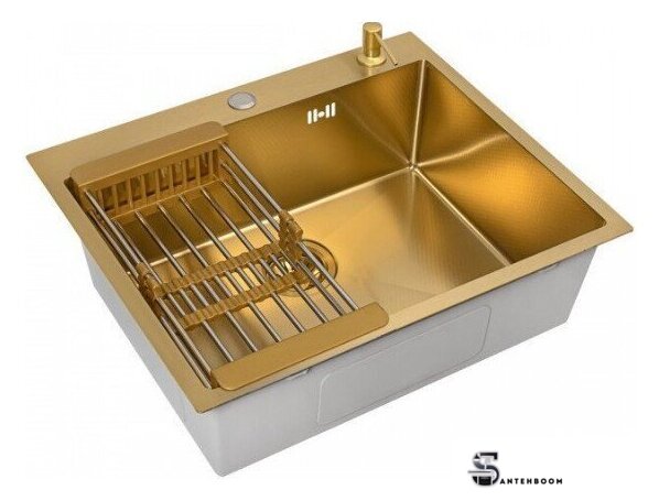 Кухонная мойка ALLBA 600x500 Gold Decor (коландер, дозатор) - Изображение №1 — Интернет-магазин santehboom.by