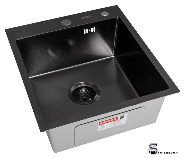 Кухонная мойка ARFEKA ECO AR 450*500 BLACK PVD NANO DECOR - Изображение №2 — Интернет-магазин santehboom.by