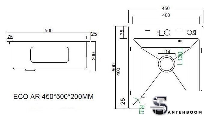 Кухонная мойка ARFEKA ECO AR 450*500 BLACK PVD NANO DECOR - Изображение №8 — Интернет-магазин santehboom.by