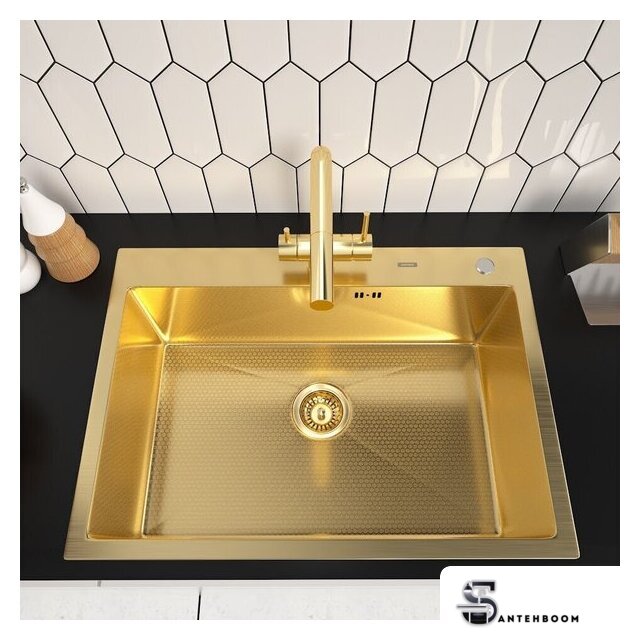 Кухонная мойка ARFEKA ECO AR 700*500 GOLD PVD NANO DECOR - Изображение №2 — Интернет-магазин santehboom.by