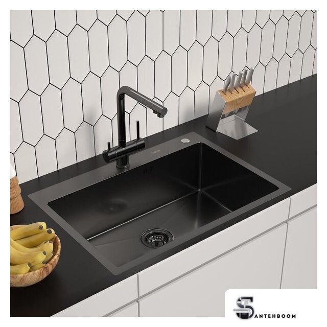Кухонная мойка ARFEKA ECO AR 700*500 BLACK PVD NANO DECOR VOLCANIC ROCK - Изображение №1 — Интернет-магазин santehboom.by