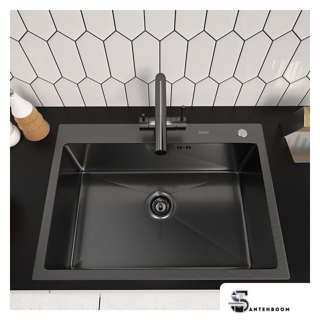 Кухонная мойка ARFEKA ECO AR 700*500 BLACK PVD NANO DECOR VOLCANIC ROCK - Изображение №2 — Интернет-магазин santehboom.by