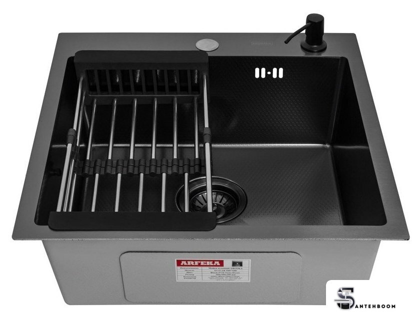 Кухонная мойка ARFEKA ECO AR мойка 500*500, коландер, дозатор Black Decor - Изображение №2 — Интернет-магазин santehboom.by