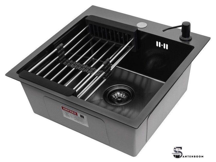 Кухонная мойка ARFEKA ECO AR мойка 500*500, коландер, дозатор Black Decor - Изображение №1 — Интернет-магазин santehboom.by