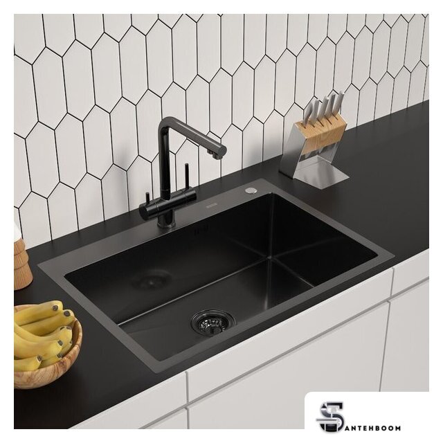 Кухонная мойка ARFEKA ECO AR 700*500 BLACK PVD NANO DECOR MILLET GRAINS - Изображение №1 — Интернет-магазин santehboom.by