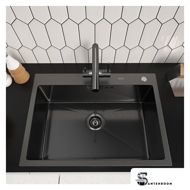 Кухонная мойка ARFEKA ECO AR 700*500 BLACK PVD NANO DECOR MILLET GRAINS - Изображение №2 — Интернет-магазин santehboom.by