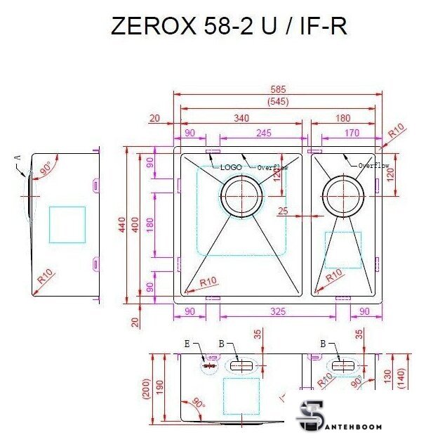 Кухонная мойка ZorG Zerox 58-2 U / IF-R PVD Gold - Изображение №4 — Интернет-магазин santehboom.by