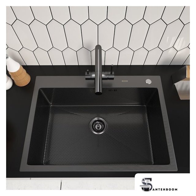Кухонная мойка ARFEKA ECO AR 700*500 BLACK PVD NANO DECOR - Изображение №2 — Интернет-магазин santehboom.by