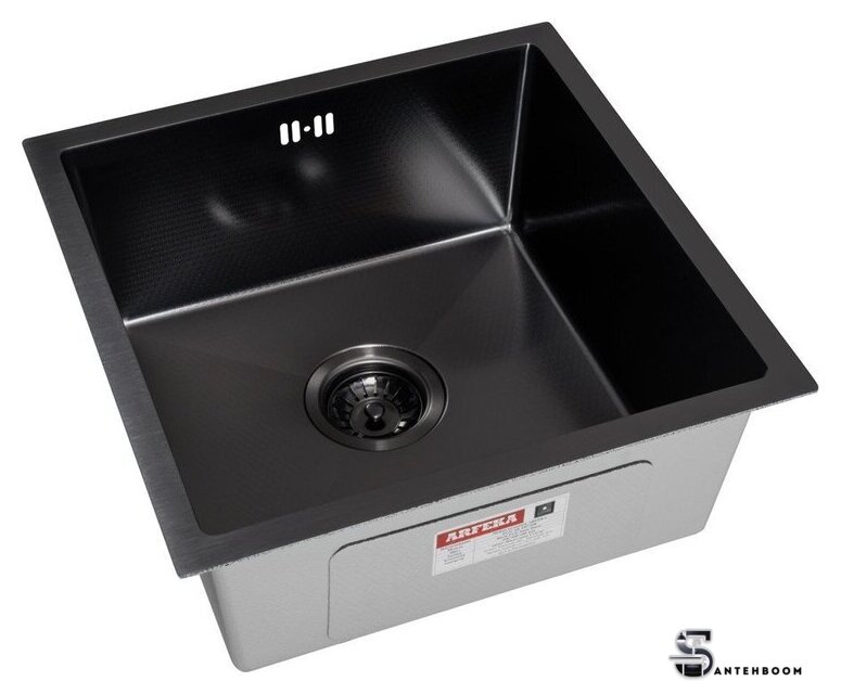 Кухонная мойка ARFEKA ECO AR 450*450 BLACK PVD NANO DECOR - Изображение №1 — Интернет-магазин santehboom.by