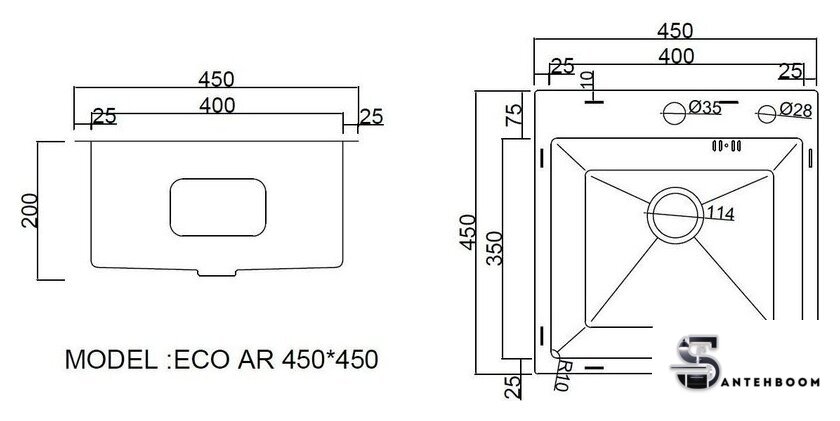 Кухонная мойка ARFEKA ECO AR 450*450 SATIN DECOR (настольная) - Изображение №6 — Интернет-магазин santehboom.by