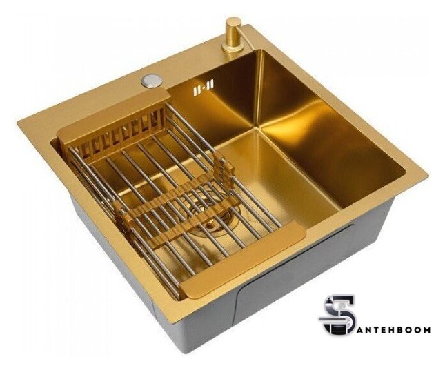 Кухонная мойка ALLBA 550x500 Gold PVD Decor (коландер, дозатор) - Изображение №1 — Интернет-магазин santehboom.by