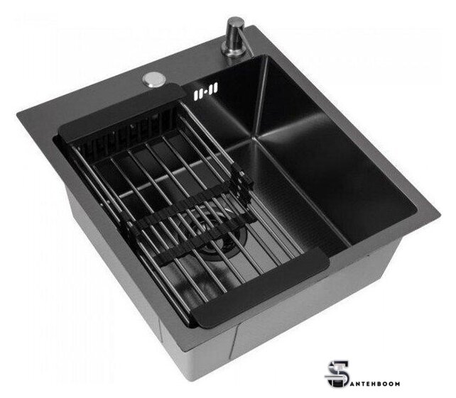 Кухонная мойка ALLBA 450x500 Black PVD Decor (коландер, дозатор) - Изображение №2 — Интернет-магазин santehboom.by