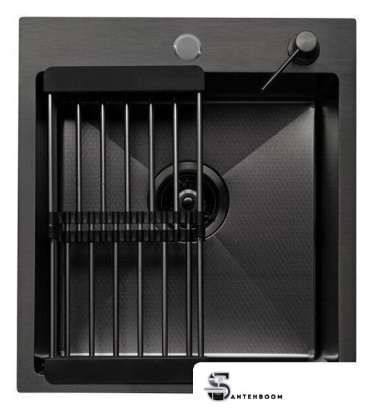 Кухонная мойка ALLBA 450x500 Black PVD Decor (коландер, дозатор) - Изображение №1 — Интернет-магазин santehboom.by