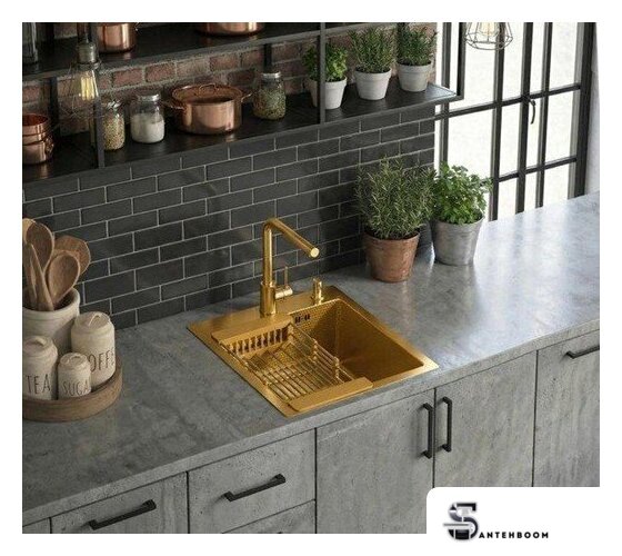 Кухонная мойка ALLBA 450x500 Gold PVD Decor (коландер, дозатор) - Изображение №2 — Интернет-магазин santehboom.by