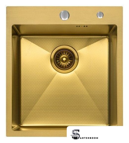 Кухонная мойка ALLBA 450x500 Gold PVD Decor (коландер, дозатор) - Изображение №1 — Интернет-магазин santehboom.by