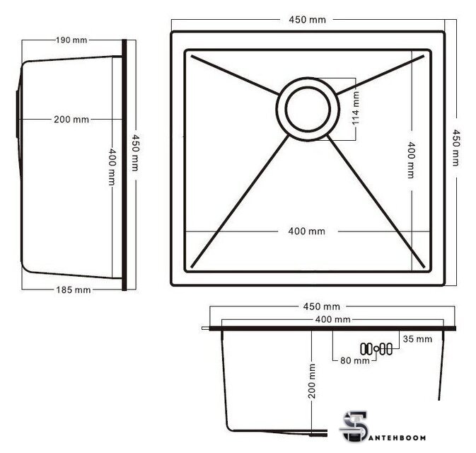 Кухонная мойка Schtoff Undermount Best Decor Silver 4545 + коландер KR-1 GREY + дозатор SD-1 SILVER - Изображение №5 — Интернет-магазин santehboom.by