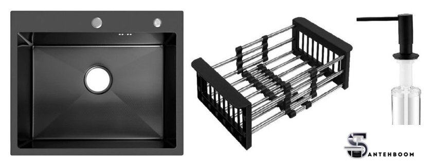 Кухонная мойка Schtoff Best Decor Black 5550 + коландер KR-1 BLACK + дозатор SD-1 BLACK - Изображение №1 — Интернет-магазин santehboom.by