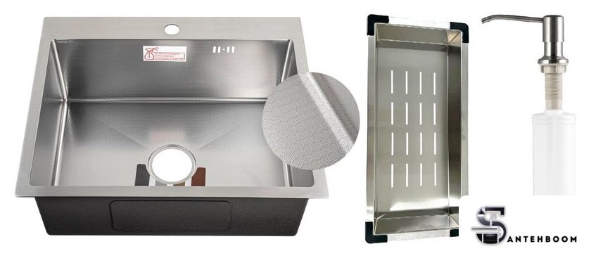 Кухонная мойка Schtoff Best Decor Silver 6050 + коландер металл K-1 BLACK + дозатор SD-1 SILVER - Изображение №1 — Интернет-магазин santehboom.by