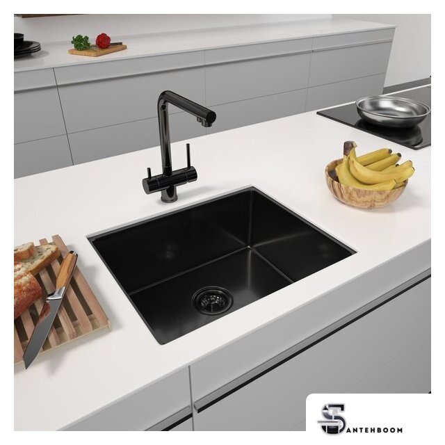 Кухонная мойка ARFEKA ECO AR 550*450 BLACK PVD NANO DECOR VOLCANIC ROCK - Изображение №1 — Интернет-магазин santehboom.by