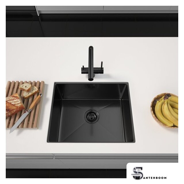 Кухонная мойка ARFEKA ECO AR 550*450 BLACK PVD NANO DECOR VOLCANIC ROCK - Изображение №2 — Интернет-магазин santehboom.by