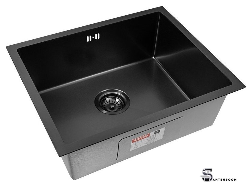 Кухонная мойка ARFEKA ECO AR 550*450 BLACK PVD NANO DECOR VOLCANIC ROCK - Изображение №4 — Интернет-магазин santehboom.by