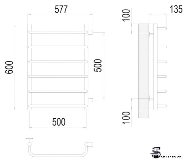 Полотенцесушитель TERMINUS Стандарт П6 500x600 бп (хром) - Изображение №3 — Интернет-магазин santehboom.by