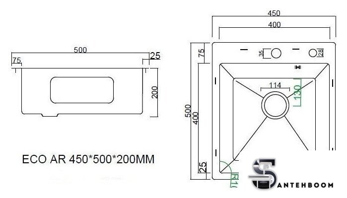 Кухонная мойка ARFEKA ECO AR 450*500 SATIN DECOR MILLET GRAINS - Изображение №7 — Интернет-магазин santehboom.by