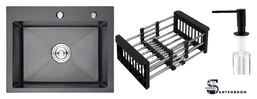 Кухонная мойка Schtoff Best Black 6050 + коландер KR-1 BLACK + дозатор SD-1 BLACK - Изображение №1 — Интернет-магазин santehboom.by