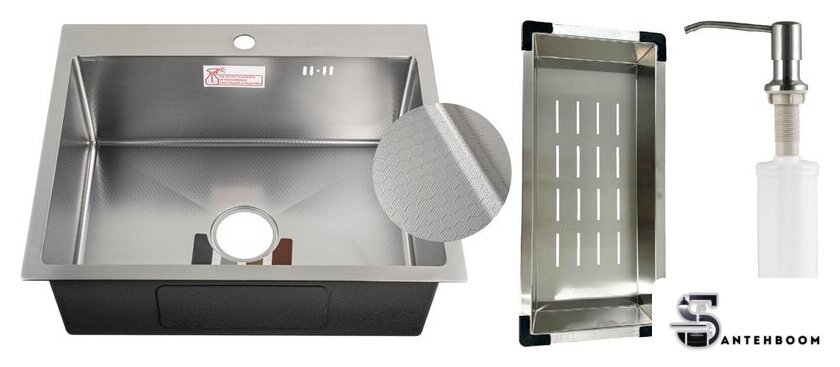 Кухонная мойка Schtoff Best Decor Silver 5550 + коландер металл K-1 BLACK + дозатор SD-1 SILVER - Изображение №1 — Интернет-магазин santehboom.by