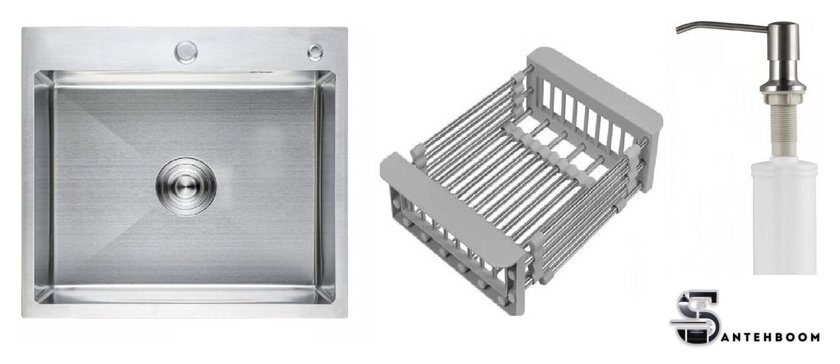 Кухонная мойка Schtoff Best Premium Silver 5550 + коландер KR-1 GREY + дозатор SD-1 SILVER - Изображение №1 — Интернет-магазин santehboom.by