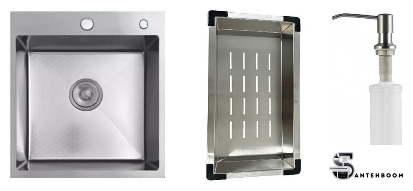 Кухонная мойка Schtoff Best Decor Silver 4550 + коландер металл K-1 BLACK + дозатор SD-1 SILVER - Изображение №1 — Интернет-магазин santehboom.by