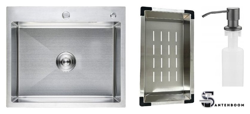 Кухонная мойка Schtoff Best Silver 6050 + коландер металл K-1 BLACK + дозатор SD-1 GREY - Изображение №1 — Интернет-магазин santehboom.by