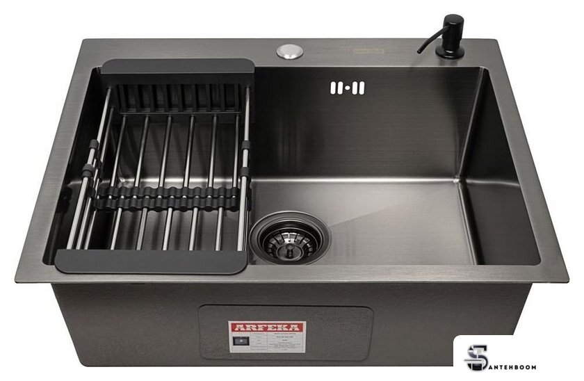 Кухонная мойка ARFEKA ECO AR мойка 600*500, коландер, дозатор BLACK - Изображение №2 — Интернет-магазин santehboom.by