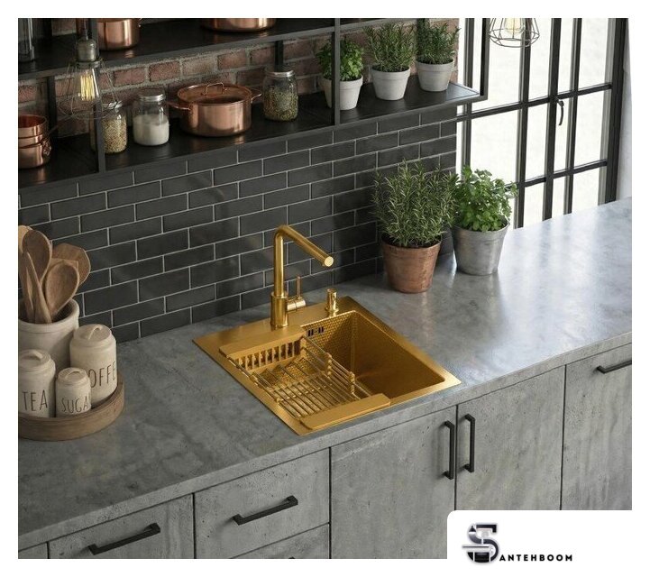 Кухонная мойка Diamond 450*500, коландер, дозатор GOLD DECOR - Изображение №4 — Интернет-магазин santehboom.by