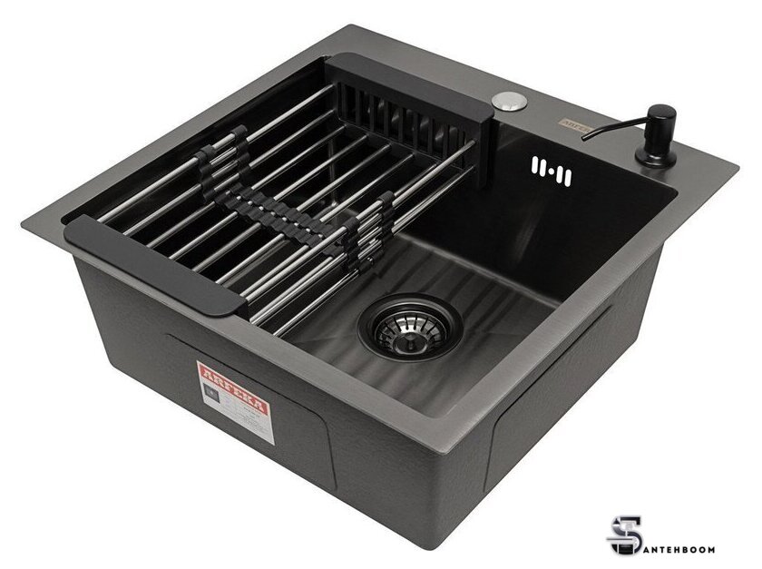 Кухонная мойка ARFEKA ECO AR мойка 500*500, коландер, дозатор BLACK - Изображение №1 — Интернет-магазин santehboom.by