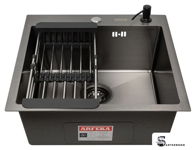 Кухонная мойка ARFEKA ECO AR мойка 500*500, коландер, дозатор BLACK - Изображение №2 — Интернет-магазин santehboom.by
