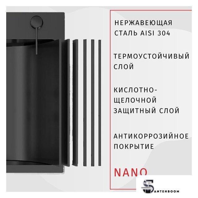Кухонная мойка ARFEKA Eco AR 500*500 Black PVD Nano - Изображение №5 — Интернет-магазин santehboom.by